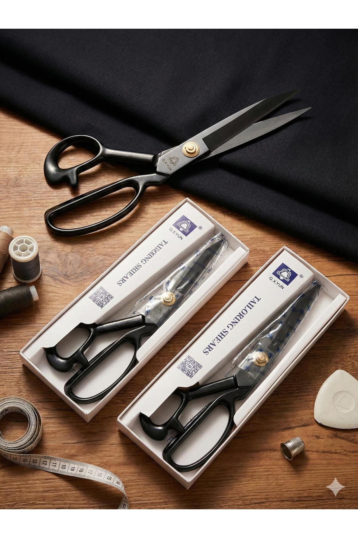 Q.X.YUN Profesyonel Terzi Makası - Siyah Karbon Çelik Kumaş Kesim ve Konfeksiyon Makas